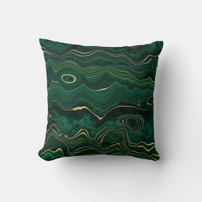 Green Emerald Gold Agate Stone Look Throw Pillow (Front)