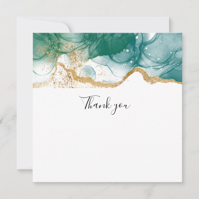 Green Emerald Gold Border Modern Trendy Thank you Card (Front)