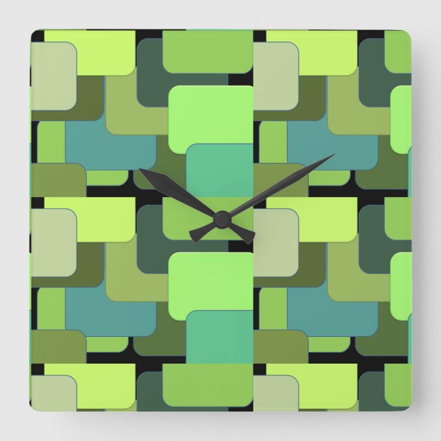 Green Emerald Lime Jade Modern Abstract Square Wall Clock (Front)