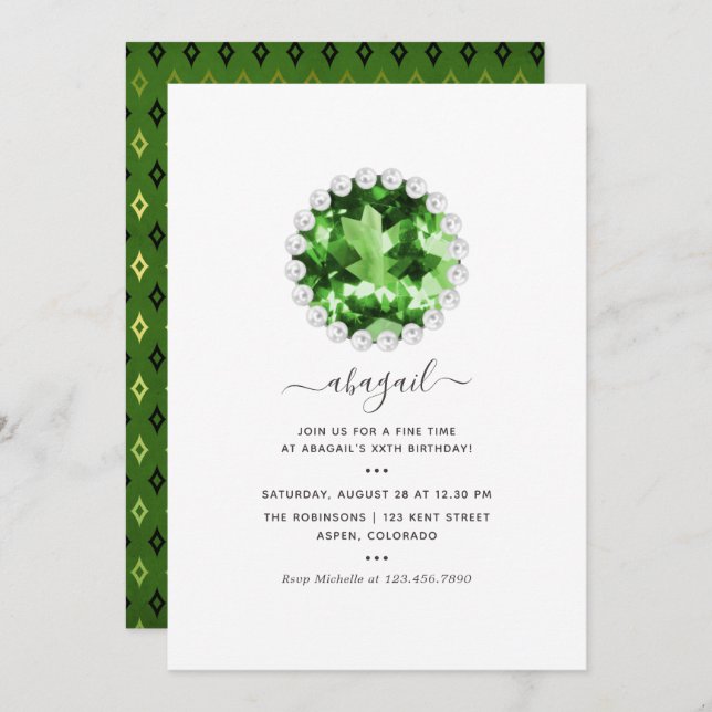 Green Emerald Mardi Gras  Birthday Party Invitation (Front/Back)