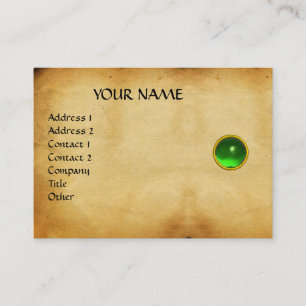 GREEN EMERALD MON ,GREY AGATA  parchment,Gold Business Card