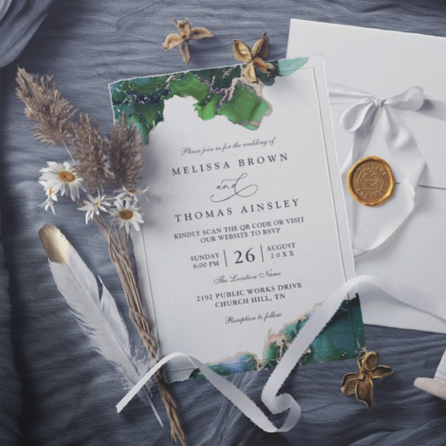 Green Emerald Tidepool Elegant QR Code Wedding Invitation (Creator Uploaded)