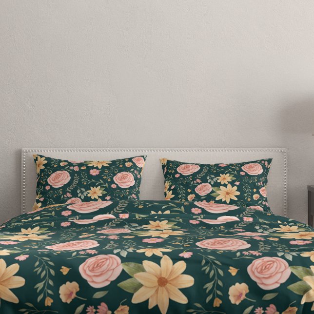 Green Emerald Vintage Wildflower Rose Pattern  Pillowcase (Green Emerald Vintage Wildflower Rose Pattern Pillow Case)