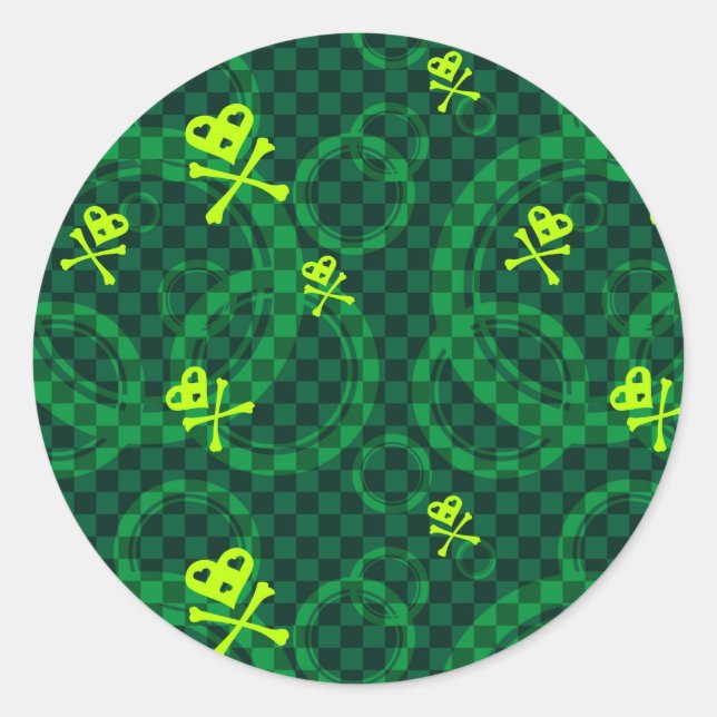 Green Emo Pattern With Circles Classic Round Sticker (Front)