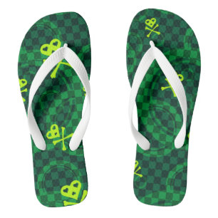 Green Emo Pattern With Circles Flip Flops