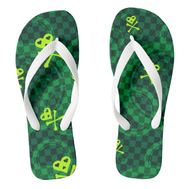 Green Emo Pattern With Circles Flip Flops (Footbed)
