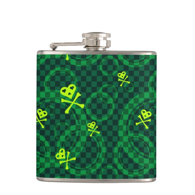 Green Emo Pattern With Circles Hip Flask (Front)