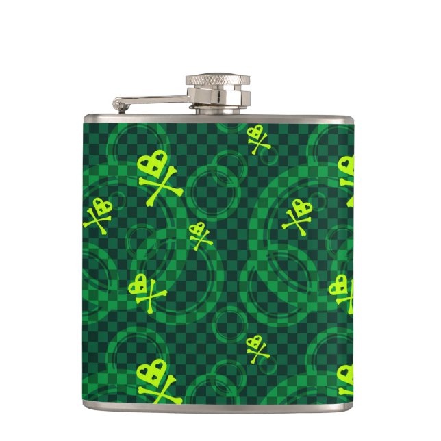 Green Emo Pattern With Circles Hip Flask (Front)