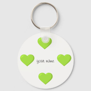 Green Emoji Hearts and '' Your Name Here " Keychain