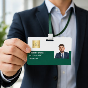 Green employee ID logo photo security horizontal Badge