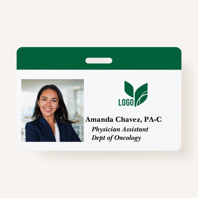 Green Employee ID Photo Name Badge (Front)