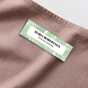 Green Employee Job Title Palm Leaves Name Tag