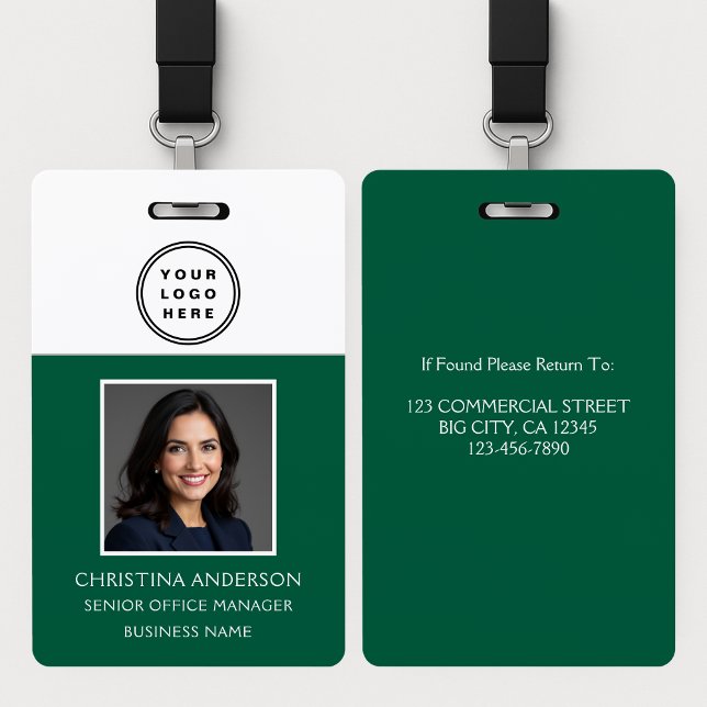 Green Employee Name Logo Photo Corporate Work Badge (Creator Uploaded)