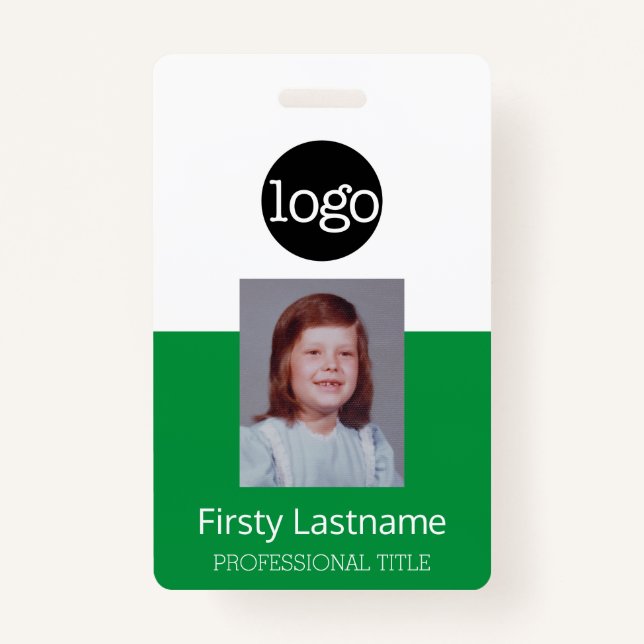 Green Employee - Photo, Bar Code, Logo, Name ID Badge (Front)
