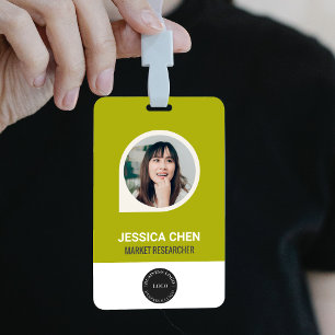 Green Employee Photo ID Card, Bar Code, Logo, Name Badge