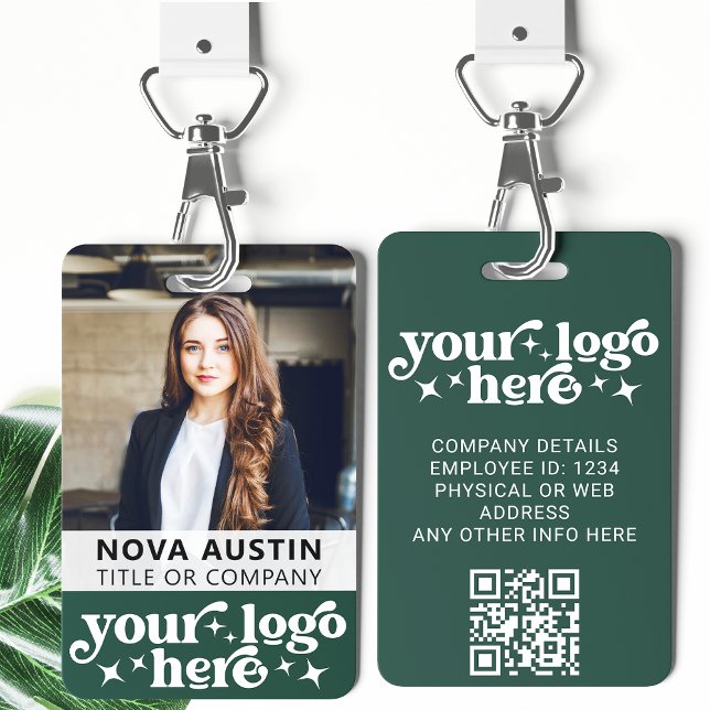 Green Employee Photo ID With QR Code Business Logo Badge (Creator Uploaded)