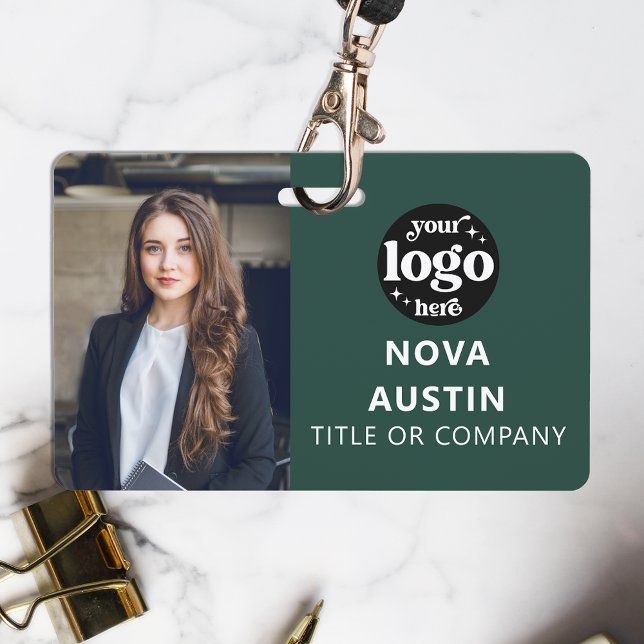 Green Employee Photo ID With QR Code Business Logo Badge (Creator Uploaded)