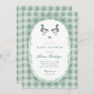 Green En vichy Mallard Duck Baby shower Invitation
