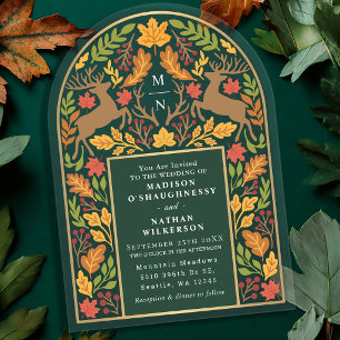 Green Enchanted Woodland Deer Arch Wedding Acrylic Invitations