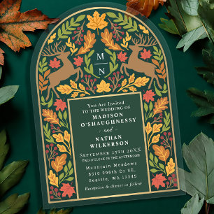 Green Enchanted Woodland Deer Arch Wedding Acrylic Invitations