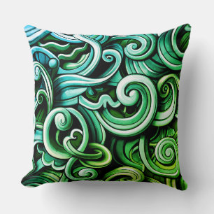 Green Energy Swirls  Throw Pillow