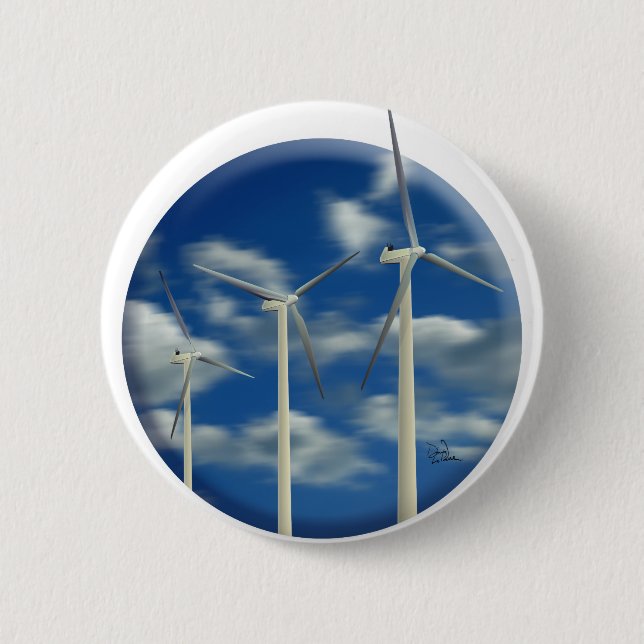 Green Energy Wind Turbine 2 Inch Round Button (Front)