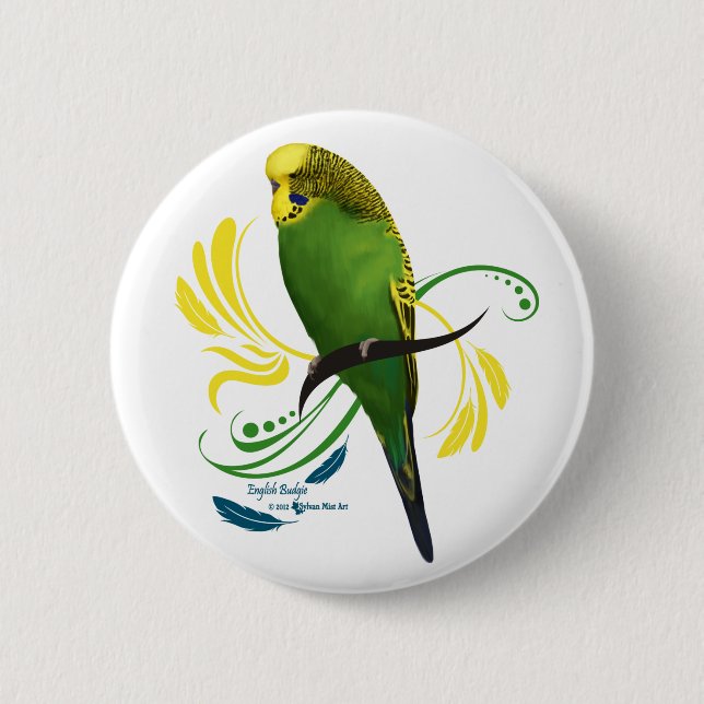 Green English Budgie 2 Inch Round Button (Front)