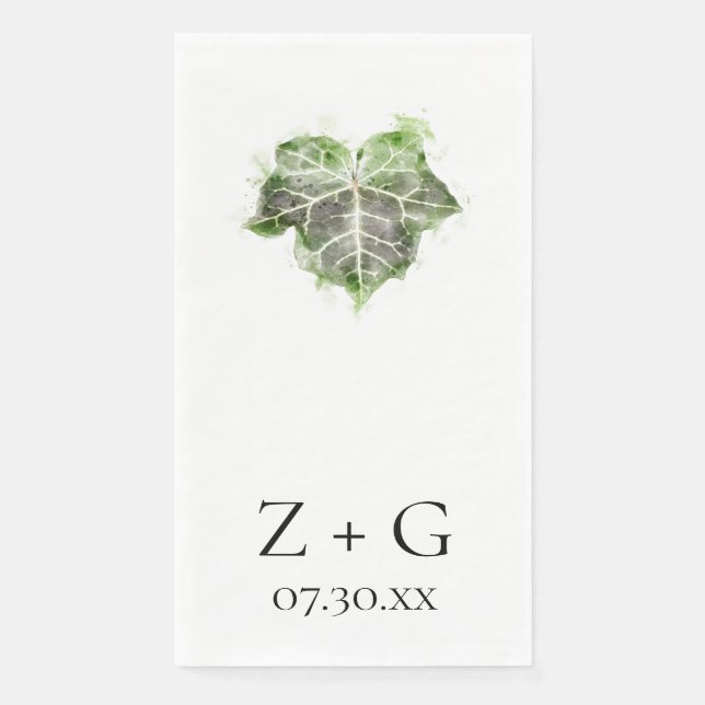 Green English Ivy Leaf Watercolor Wedding Napkin (Front)