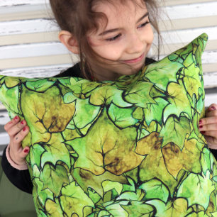 Green English Ivy Nature Watercolor Pattern Throw Pillow