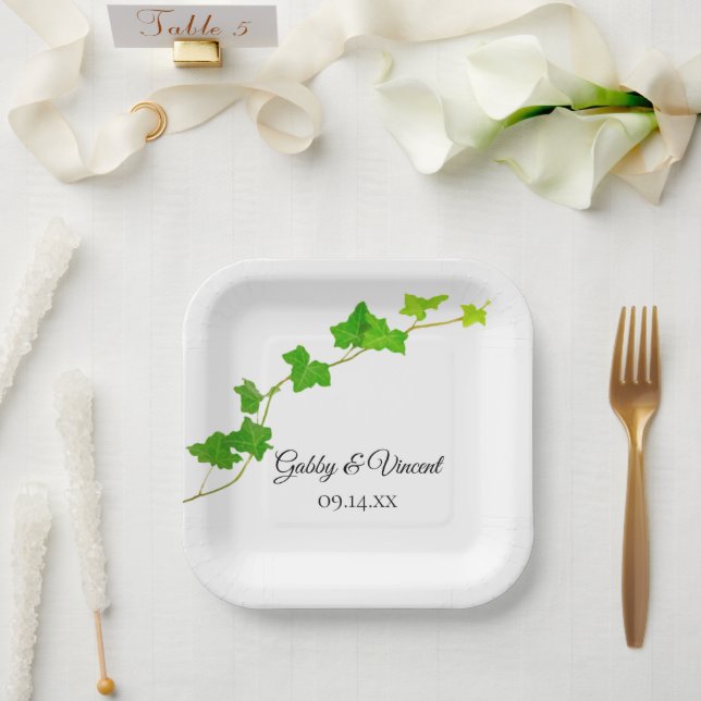Green English Ivy Vine Foliage Wedding Paper Plate (Wedding)