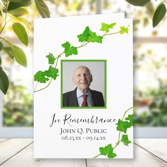Green English Ivy Vine Funeral Service Folded Program (Creator Uploaded)