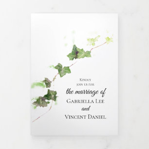 Green English Ivy Vine Watercolor Wedding Tri-Fold