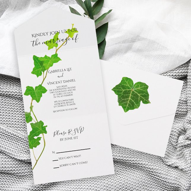 Green English Ivy Vine Wedding All In One Invitation (Creator Uploaded)