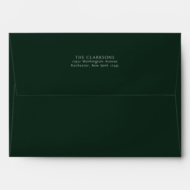 Green Envelope White Modern Type for 5 x 7 card (Back (Top Flap))
