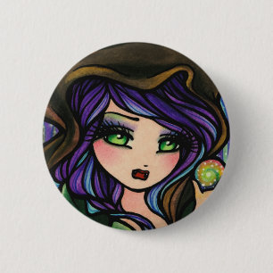 Green Envy Forest Cape Crystal Ball Girl Fantasy 2 Inch Round Button