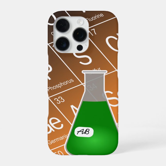 Green Erlenmeyer Flask (with Initials) Chemistry iPhone Case (Back)