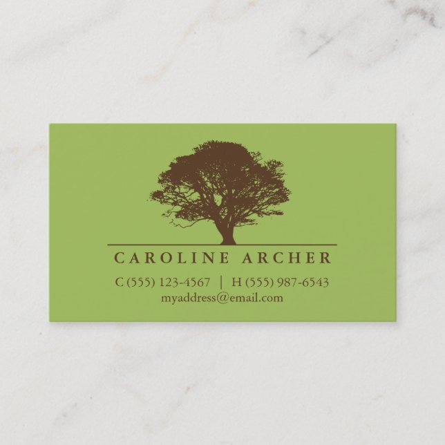 Green eternal oak tree elegant style nature business card (Front)