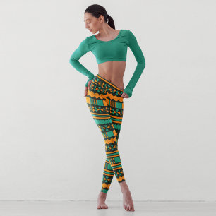 green ethnic aztec leggings