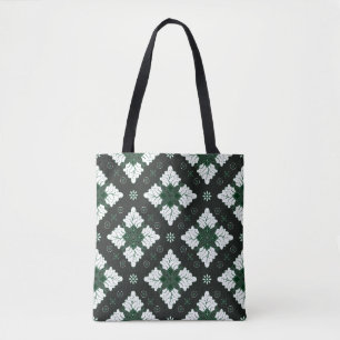 Green ethnic damask batik seamless pattern tote bag