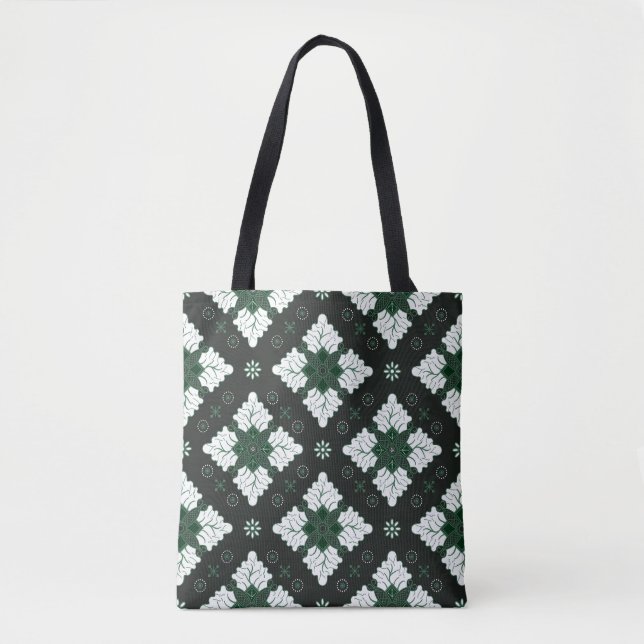 Green ethnic damask batik seamless pattern tote bag (Front)