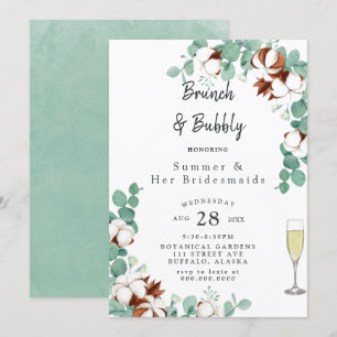 Green Eucalyptus and Cotton Bridesmaids Luncheon I Invitation