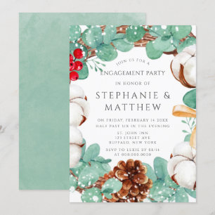 Green Eucalyptus and Cotton Engagement Party Invit Invitation