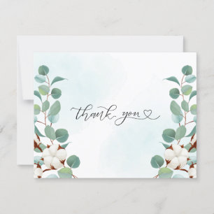 Green Eucalyptus and Cotton Flowers Wedding Thank You Card