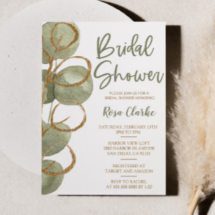 Green Eucalyptus and Gold Foil Bridal Shower Invitation