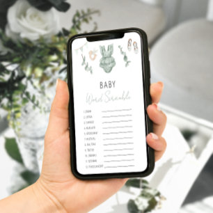 Green Eucalyptus Baby Girl Shower Scramble Game Poster