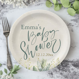Green Eucalyptus Baby Shower  Paper Plate