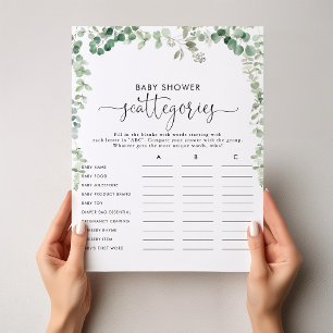 Green Eucalyptus Baby Shower Scattegories Game
