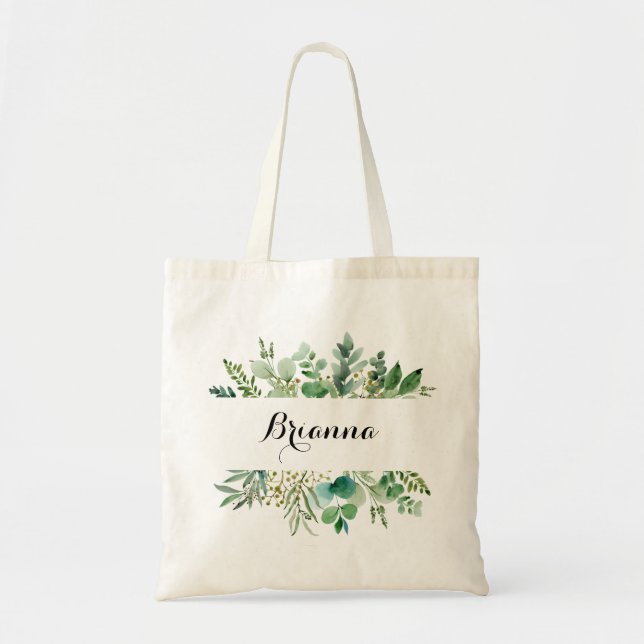 Green Eucalyptus Botanical Foliage Bridesmaid Tote Bag (Front)