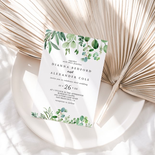 Green Eucalyptus Botanical Foliage Casual Wedding Invitation (Creator Uploaded)