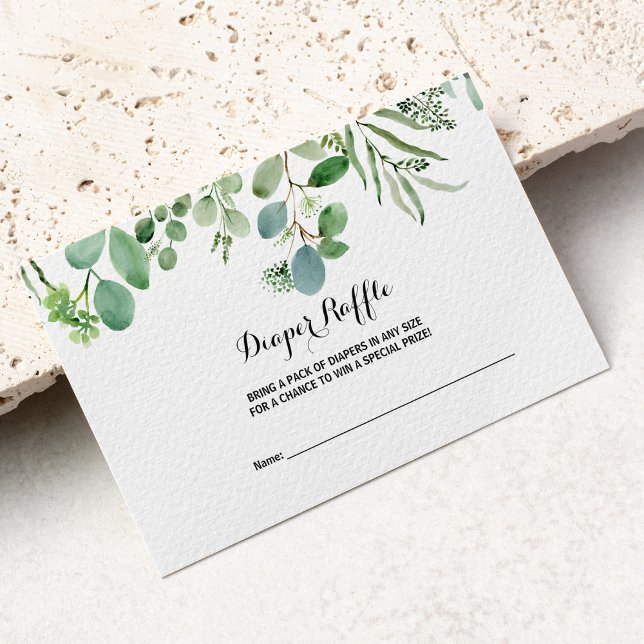Green Eucalyptus Botanical Foliage Diaper Raffle Enclosure Card (Creator Uploaded)